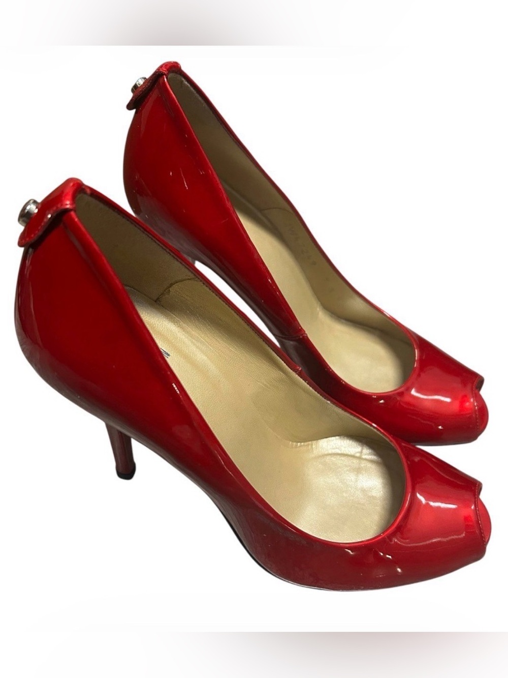 Stuart Weitzman Candy Apple Red Patent Peep-Toe Pumps - Size 7.5